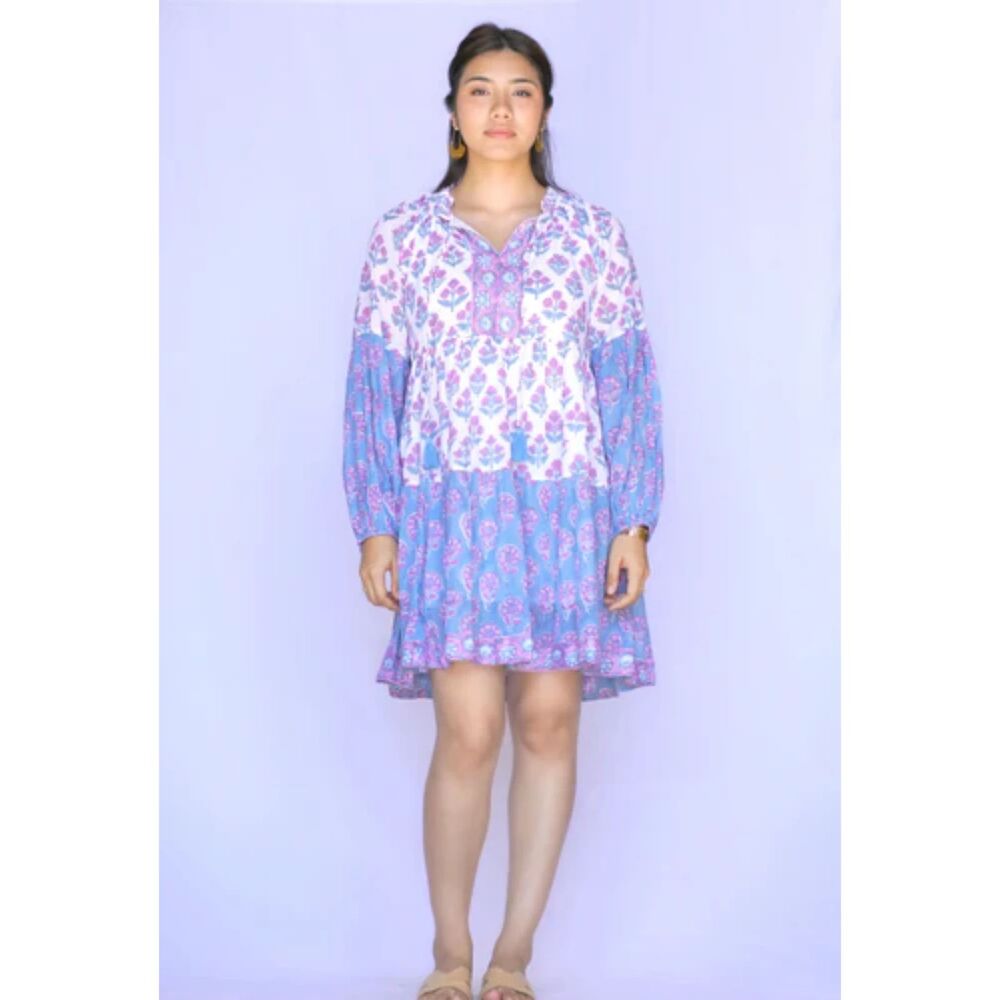 DOLMA M NWT Tate balloon boho long sleeved cotton dyed floral dress flower